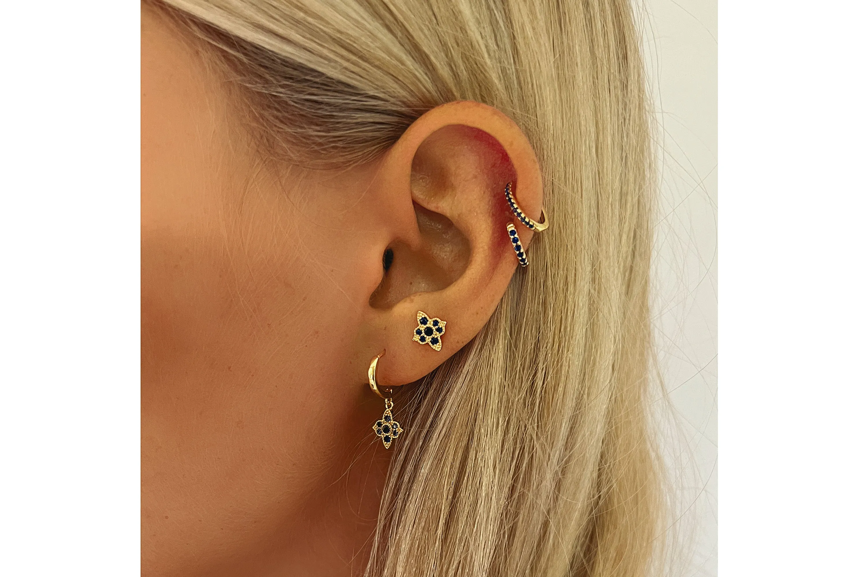 Dorval Sapphire CZ Gold Hoop Huggies Earrings