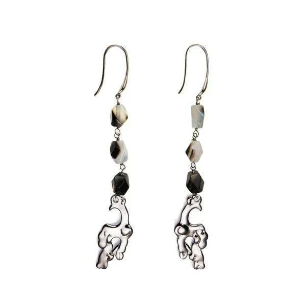 Dragon Black and White Agate Drop Earrings