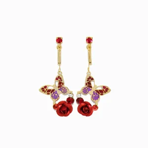 Drop Butterfly and Rose Clip On Earrings