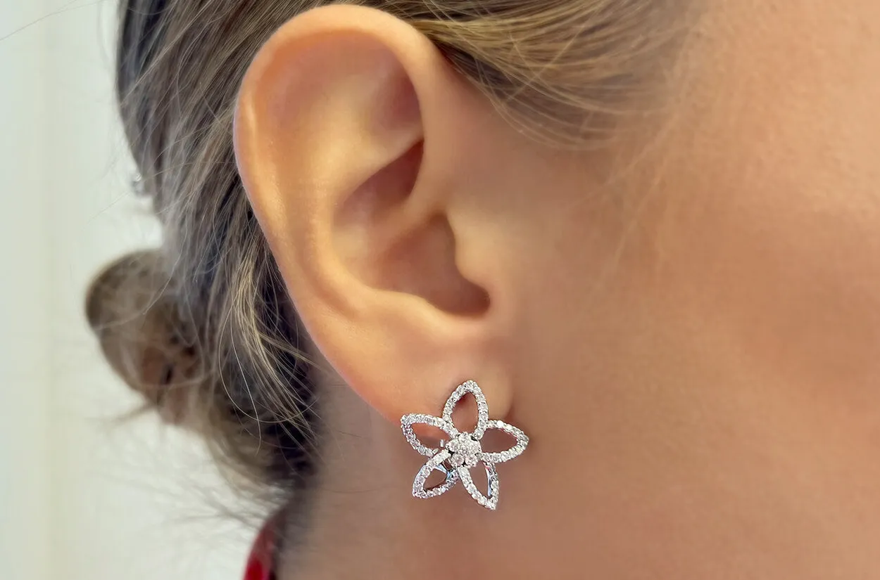Earrings 14kt Gold Large Flowers & Diamonds Cluster