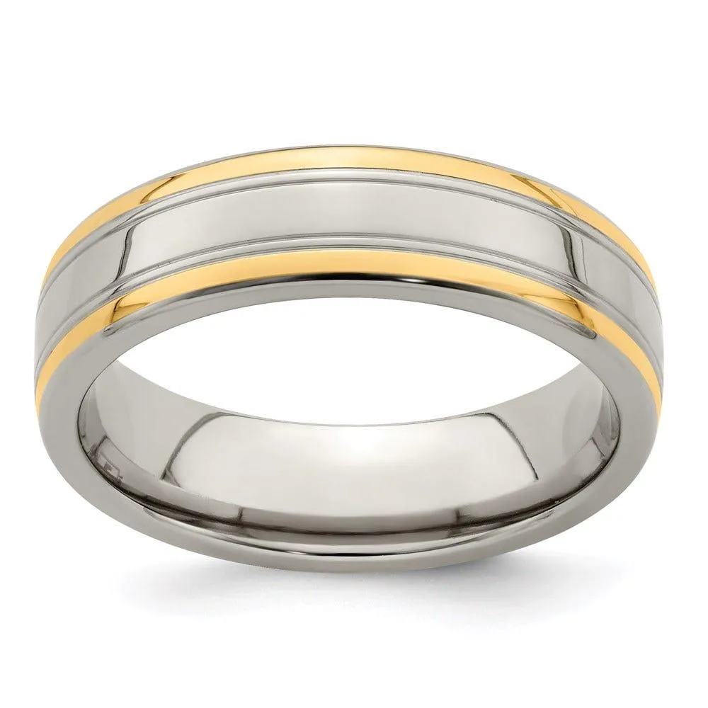 Edward Mirell Titanium & 14K Yellow Edge Polished 6mm Band