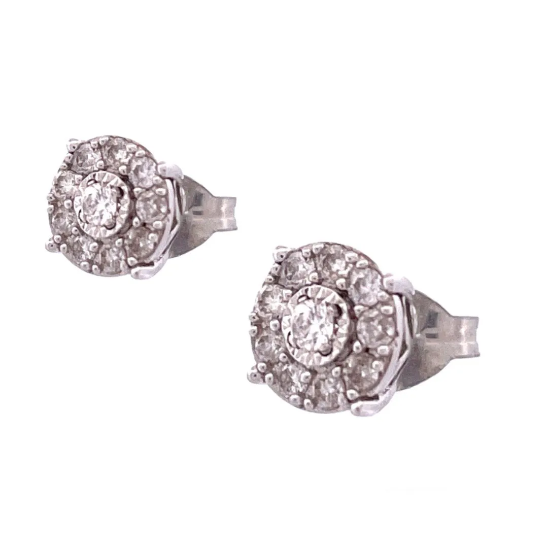 Elegant 14K White Gold Natural Diamond Cluster Earrings