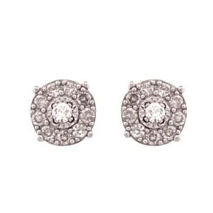 Elegant 14K White Gold Natural Diamond Cluster Earrings
