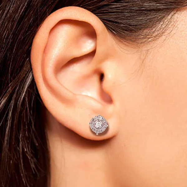 Elegant 14K White Gold Natural Diamond Cluster Earrings