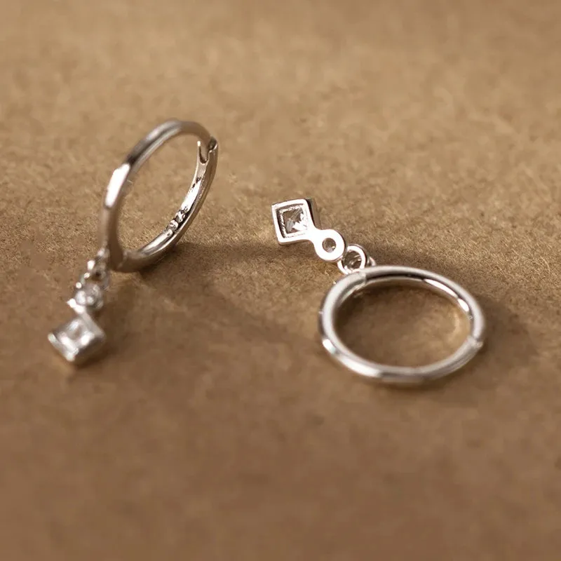Elegant Crystal Dangle 925 Sterling Silver Hoop Earrings for Women Fine Jewelry Accessories