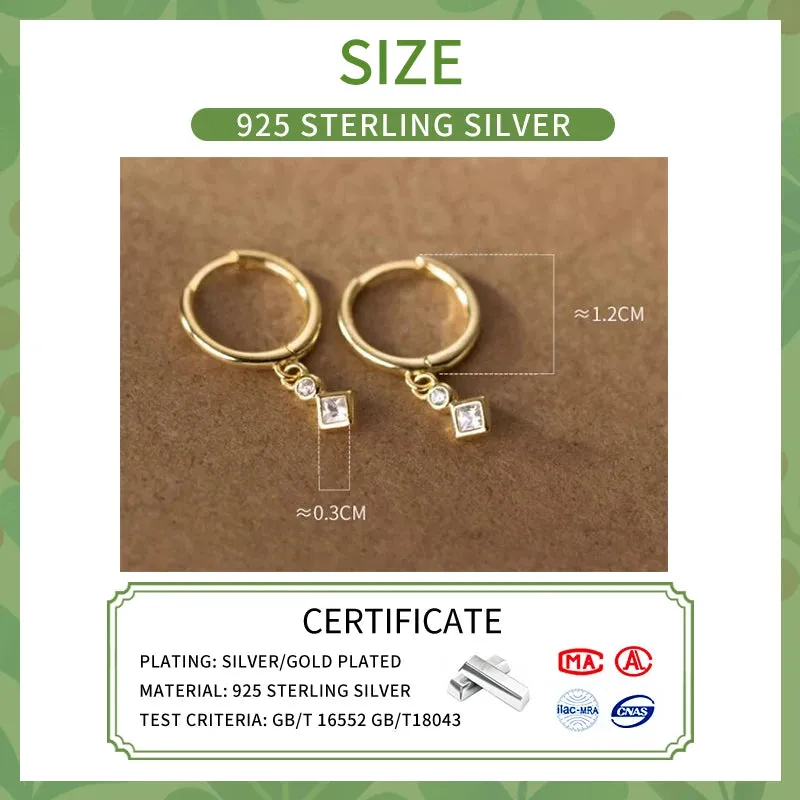 Elegant Crystal Dangle 925 Sterling Silver Hoop Earrings for Women Fine Jewelry Accessories