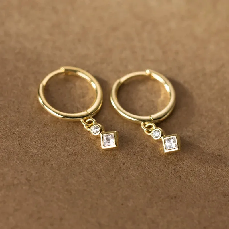 Elegant Crystal Dangle 925 Sterling Silver Hoop Earrings for Women Fine Jewelry Accessories