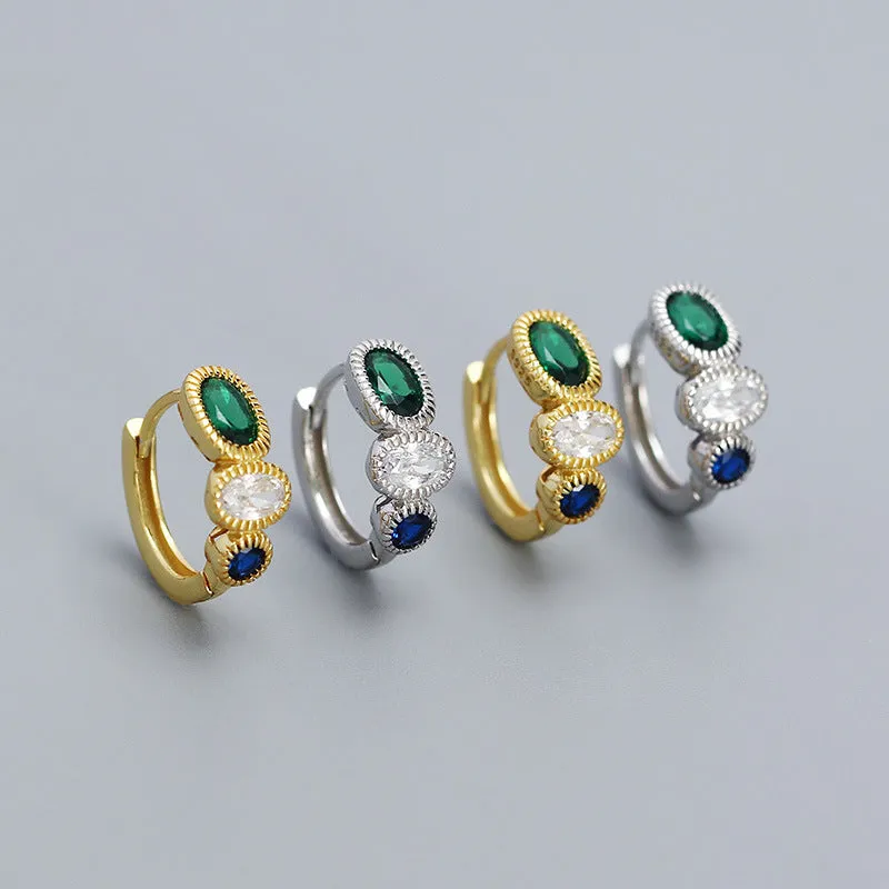 Elegant Oval Contrast Color 925 Sterling Silver Hoop Earrings