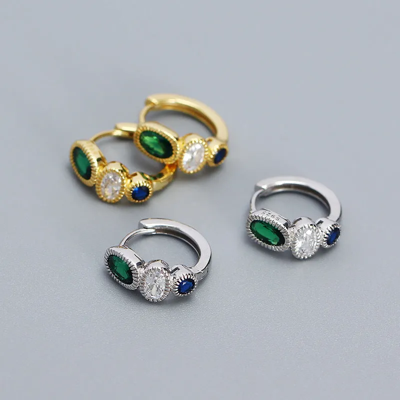 Elegant Oval Contrast Color 925 Sterling Silver Hoop Earrings