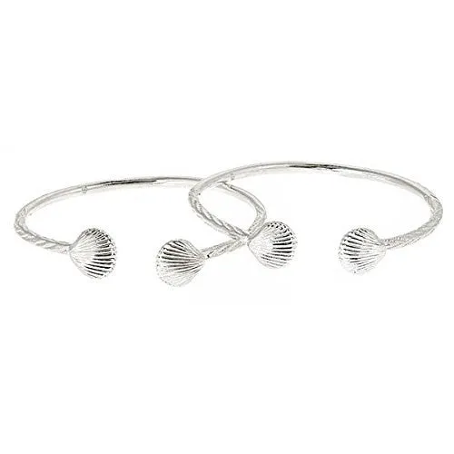 Elegant Sea Shell Scallop .925 Sterling Silver West Indian Bangles, 1 pair