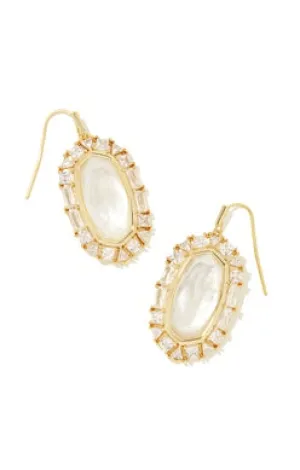 Elle Crystal Frame Drop Gold Ivory Earrings