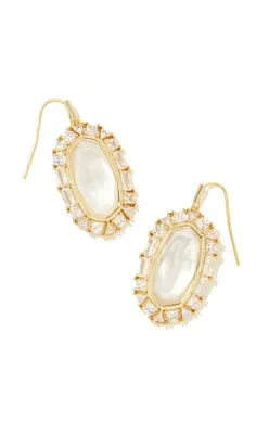 Elle Crystal Frame Drop Gold Ivory Earrings