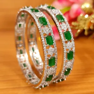 EMERALD & CZ DIAMOND LOOK SILVER BANGLES
