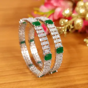 EMERALD LOOK CZ STUDDED SILVER BANGLES
