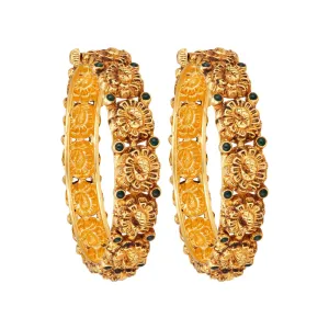 Emerald Plume 925 Gold Plated Detailed Peacock Engraving Bangles