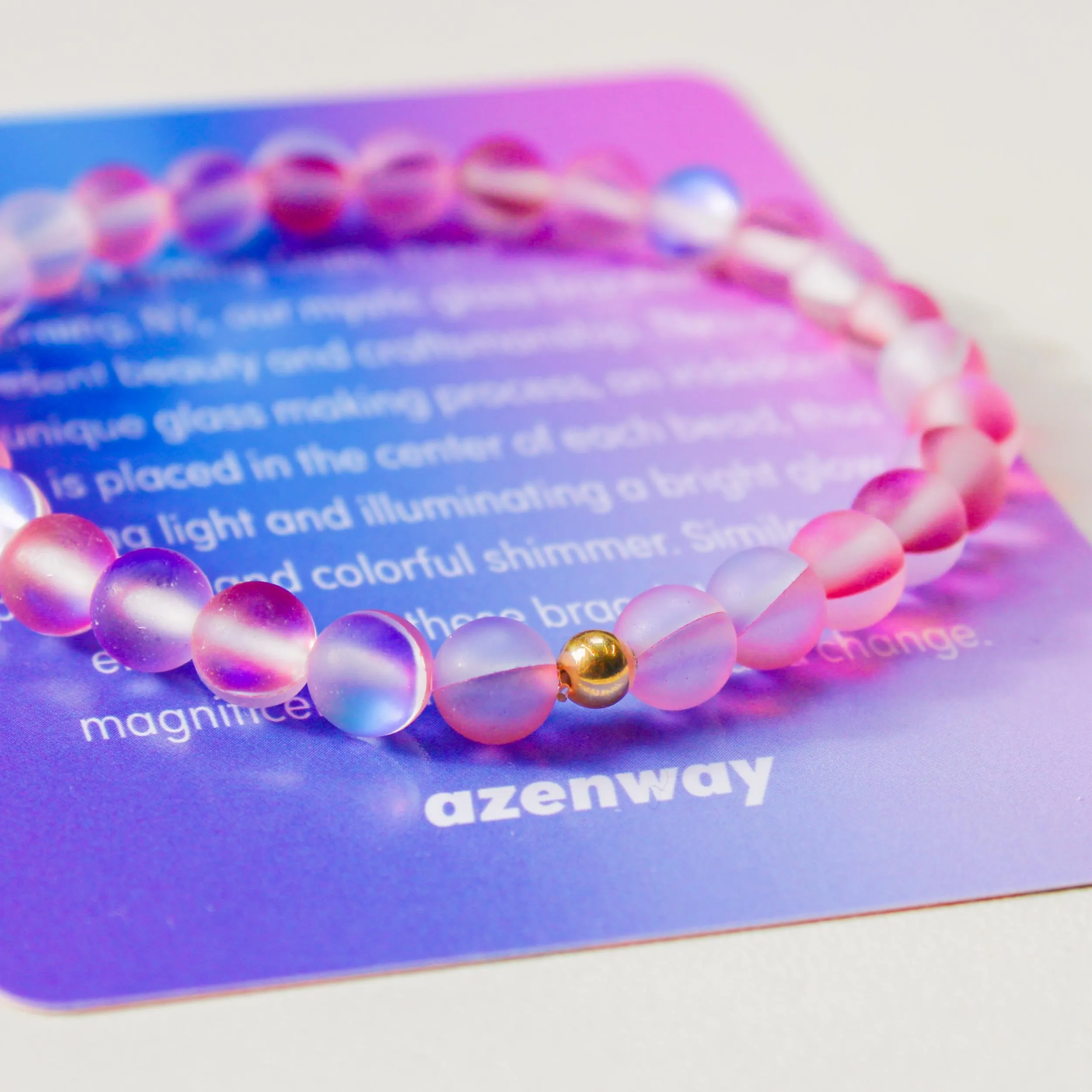Enchanting Mystic Glass Frosted Pink Healing Bracelet  Iridescent 6mm Beads with Hypoallergenic 14k Gold-Filled Accent