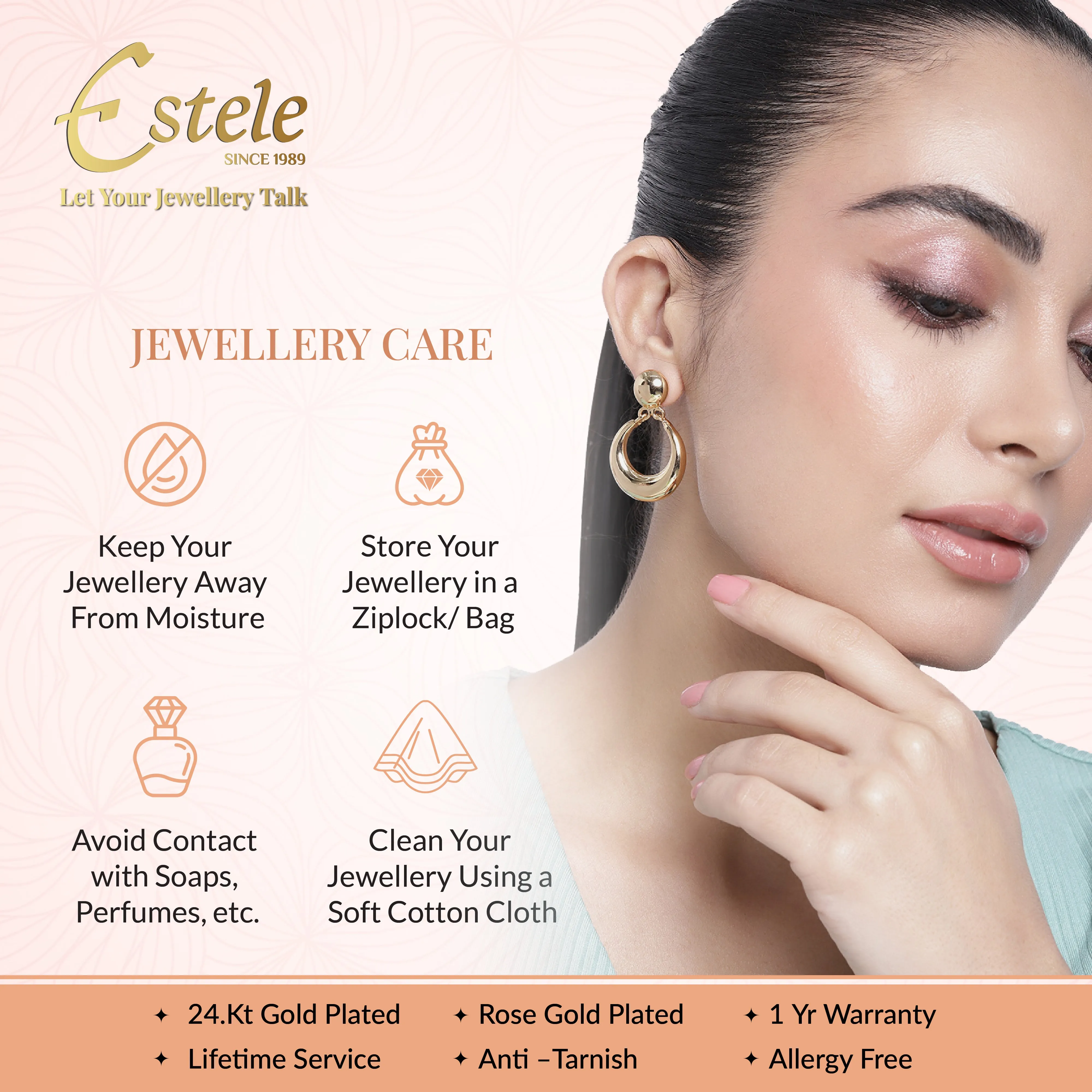 Estele Gold Plated Heart Shaped Sophisticated Demifine Stud Earrings for Girls and Women