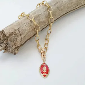 Etched Chain with Enamel Football Red