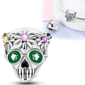 Evil Eyes Skull with Flowers Charm