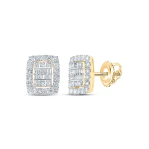Exquisite 10kt Yellow Gold Baguette Diamond Rectangle Cluster Earrings