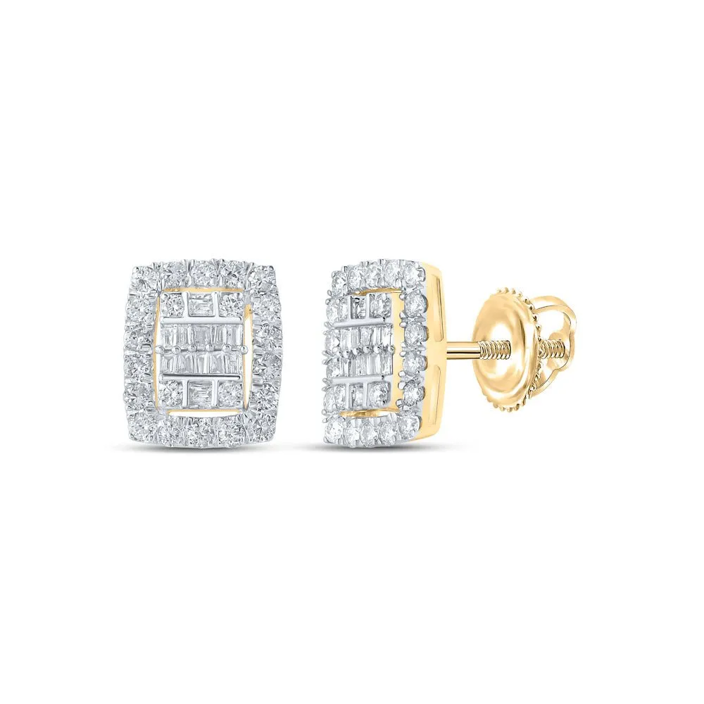 Exquisite 10kt Yellow Gold Baguette Diamond Rectangle Cluster Earrings