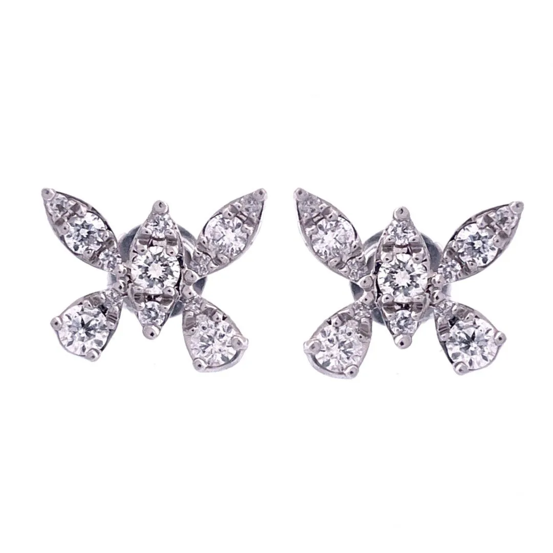 Exquisite 18k White Gold Natural Diamond Butterfly Earrings