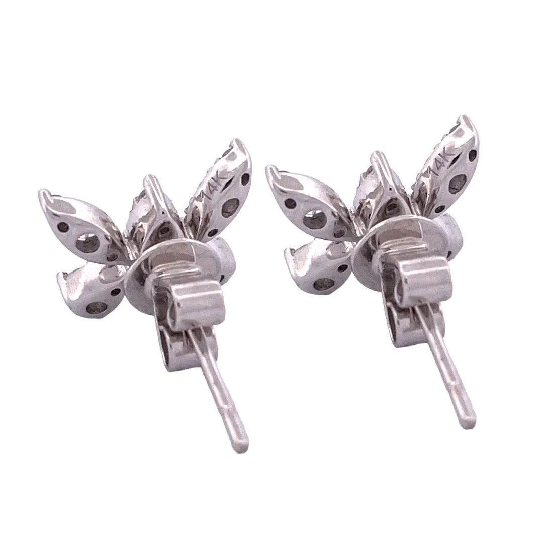 Exquisite 18k White Gold Natural Diamond Butterfly Earrings