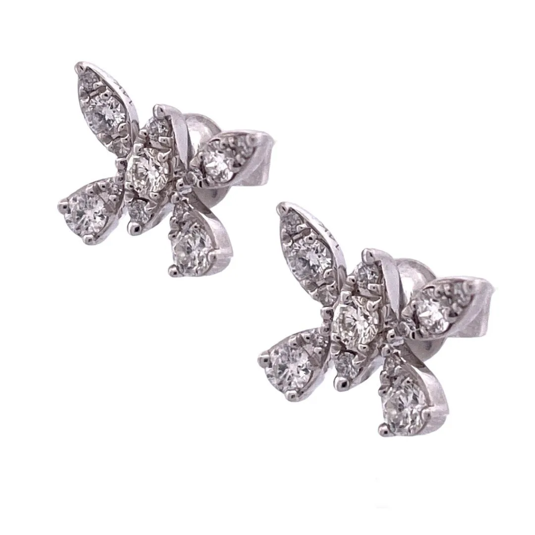 Exquisite 18k White Gold Natural Diamond Butterfly Earrings