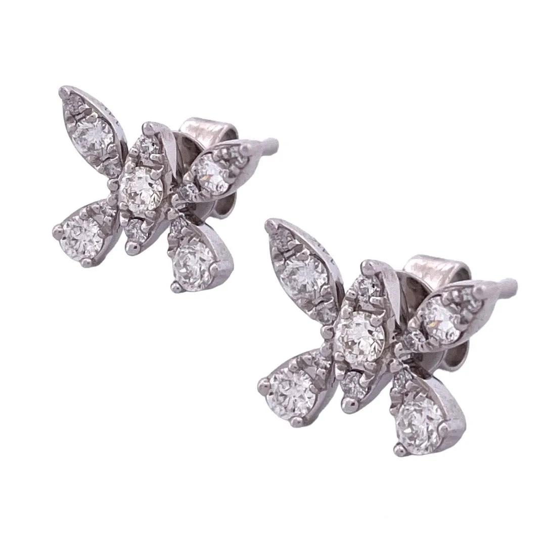 Exquisite 18k White Gold Natural Diamond Butterfly Earrings