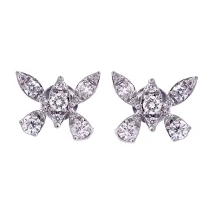 Exquisite 18k White Gold Natural Diamond Butterfly Earrings