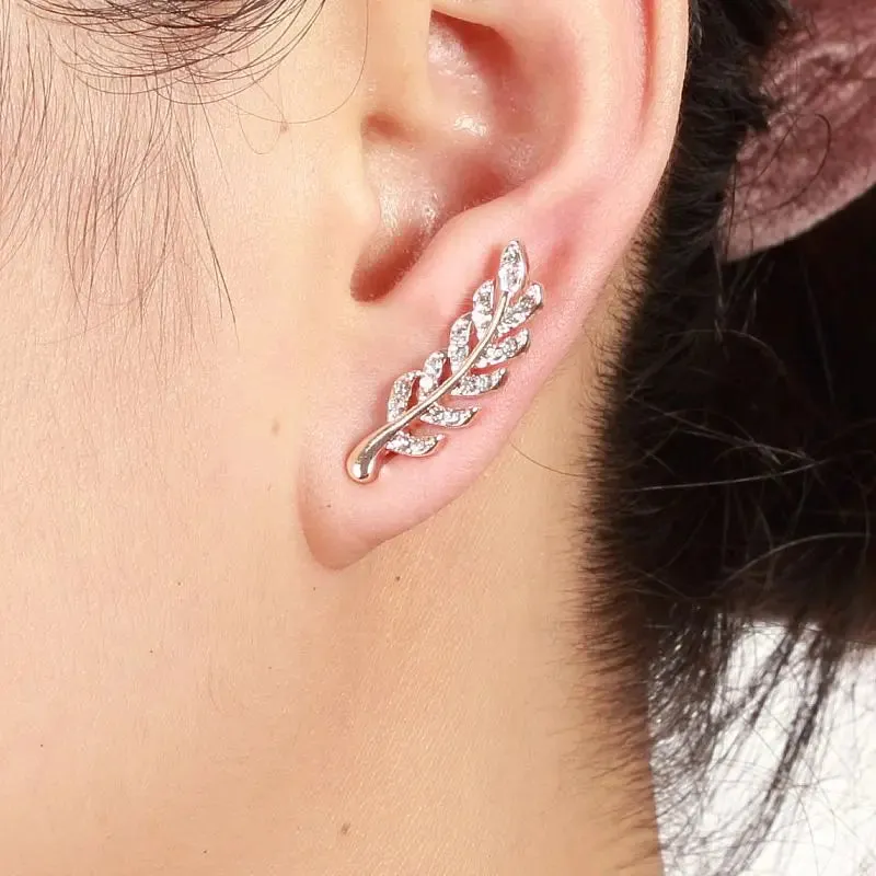 Exquisite Modern Crystal Leaf Earrings for Women Unique Design Jewelry Accessories