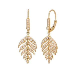 Feuille 0.77Ct Diamond Drop Leaf Earrings in 18k Yellow Gold