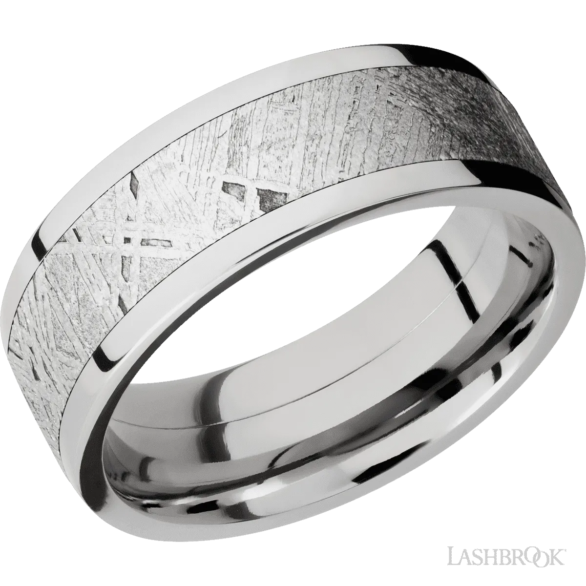 Flat Cobalt Chrome with Polish Finish and Meteorite Inlay - 8MM