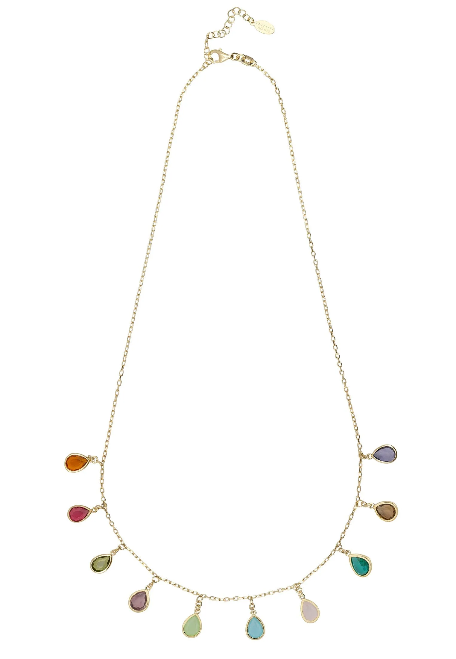 Florence Teardrop Necklace Dipped in Gold with Multi-Colored Gemstones