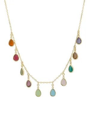 Florence Teardrop Necklace Dipped in Gold with Multi-Colored Gemstones