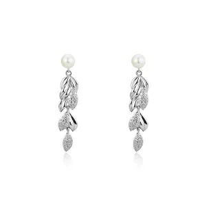 Freshwater Pearl Wheat Ear with Zircon Silver Drop Earrings for Women
