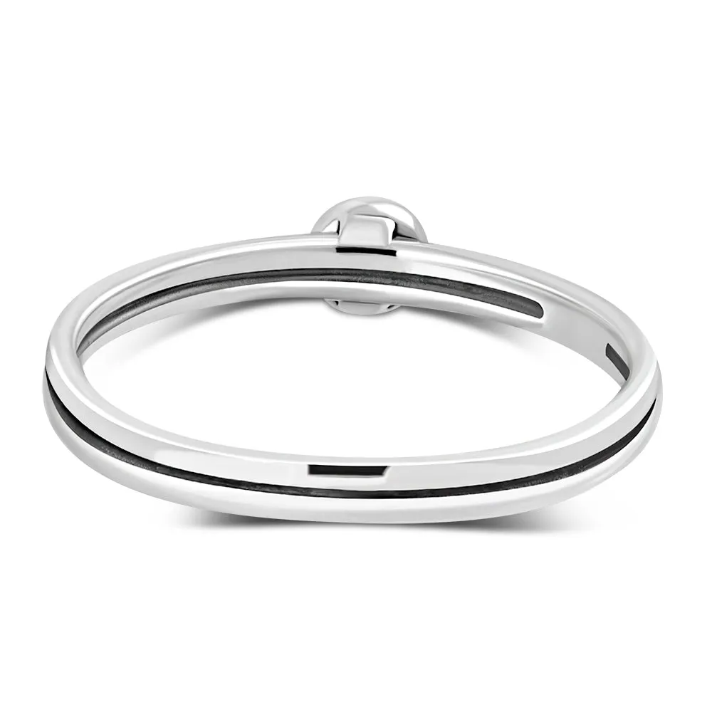 Garnet Stone Delicate Silver Band Ring
