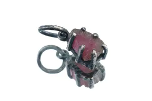 Gem Watermelon Tourmaline Slice - Oxidised Sterling Silver - Strong Claw Wire Setting  - Hammer Textured - Pendant Crystal Necklace