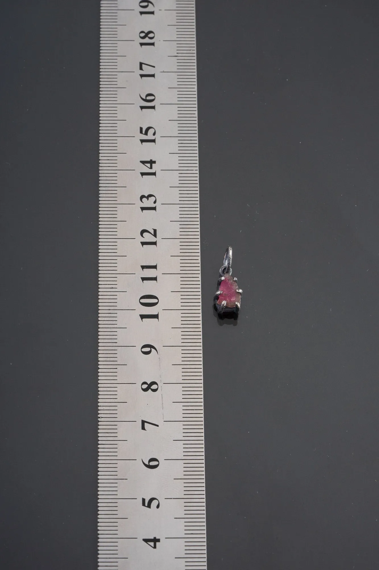 Gem Watermelon Tourmaline Slice - Oxidised Sterling Silver - Strong Claw Wire Setting  - Hammer Textured - Pendant Crystal Necklace