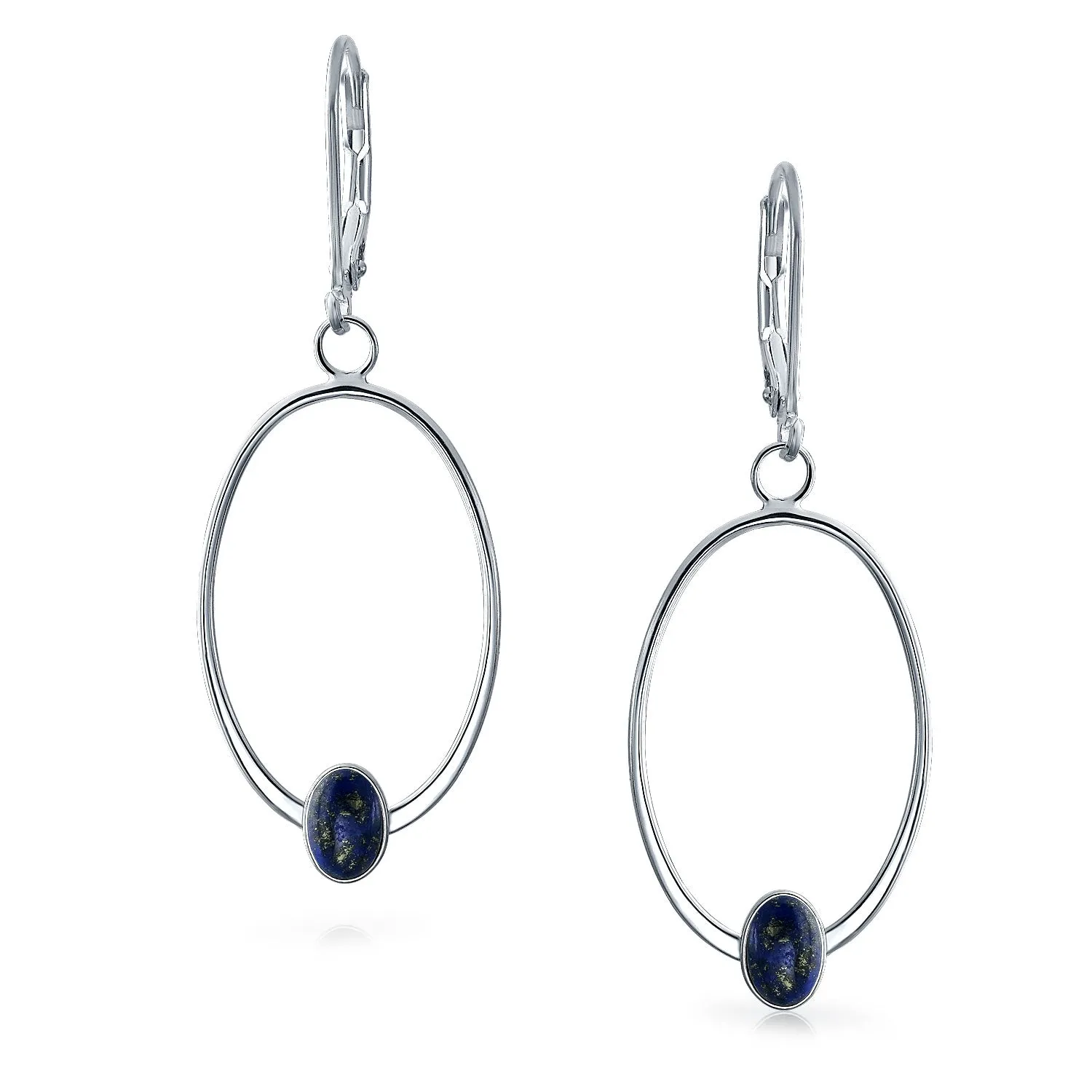 Geometric Boho Dangle Gemstone Earrings with Blue Lapis Lazuli in Sterling Silver