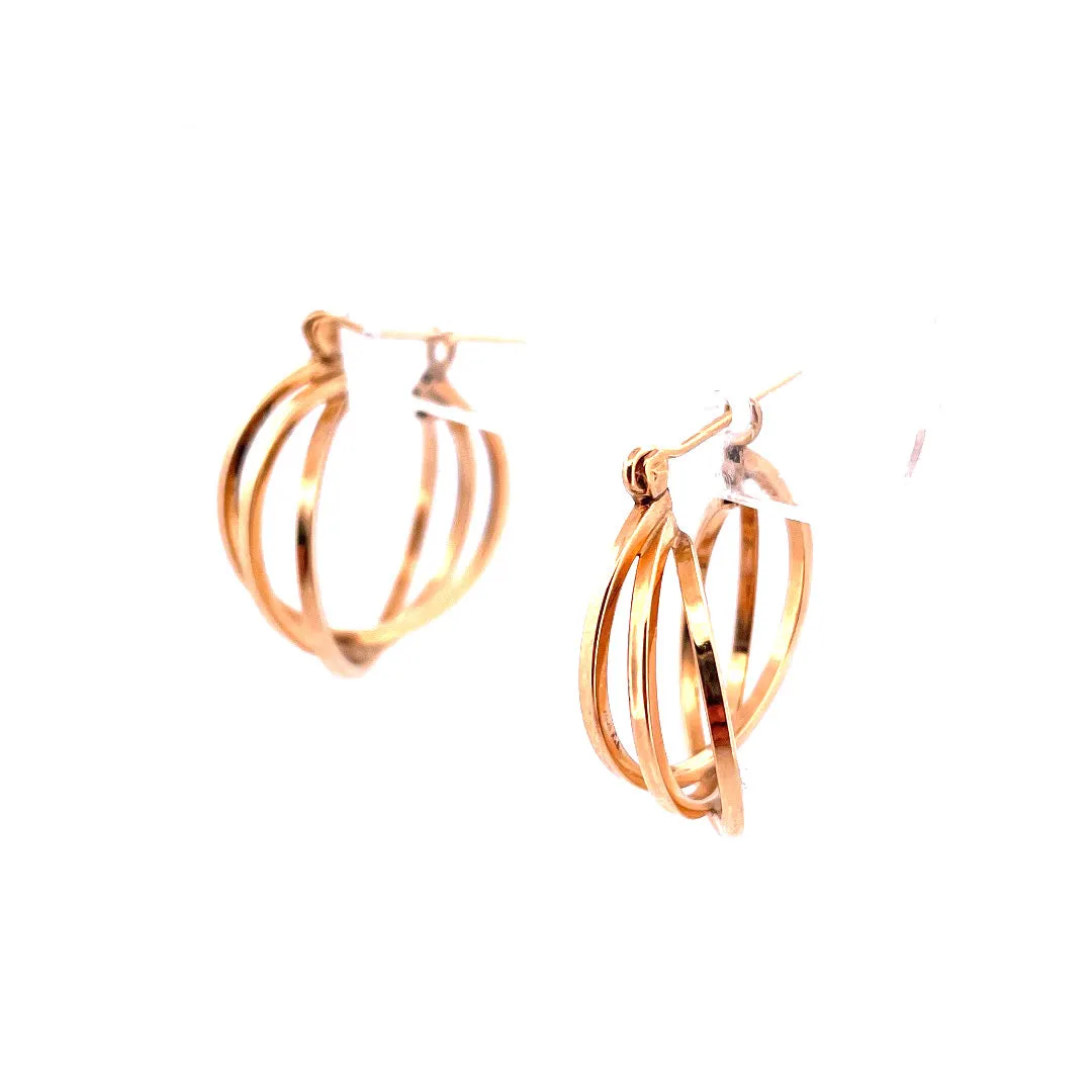 Glamorous 14K Yellow Gold Triple Hoop Earrings
