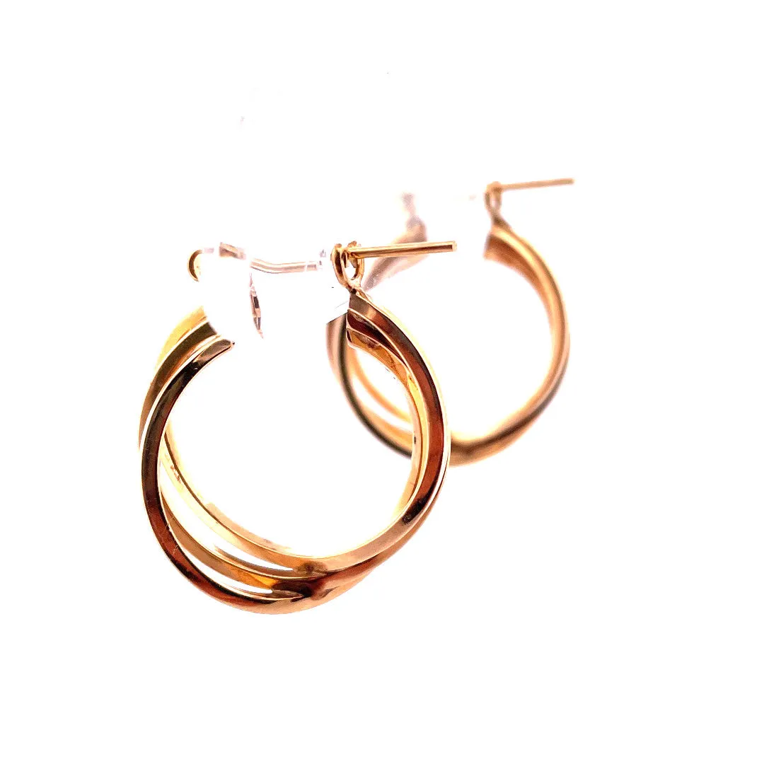 Glamorous 14K Yellow Gold Triple Hoop Earrings