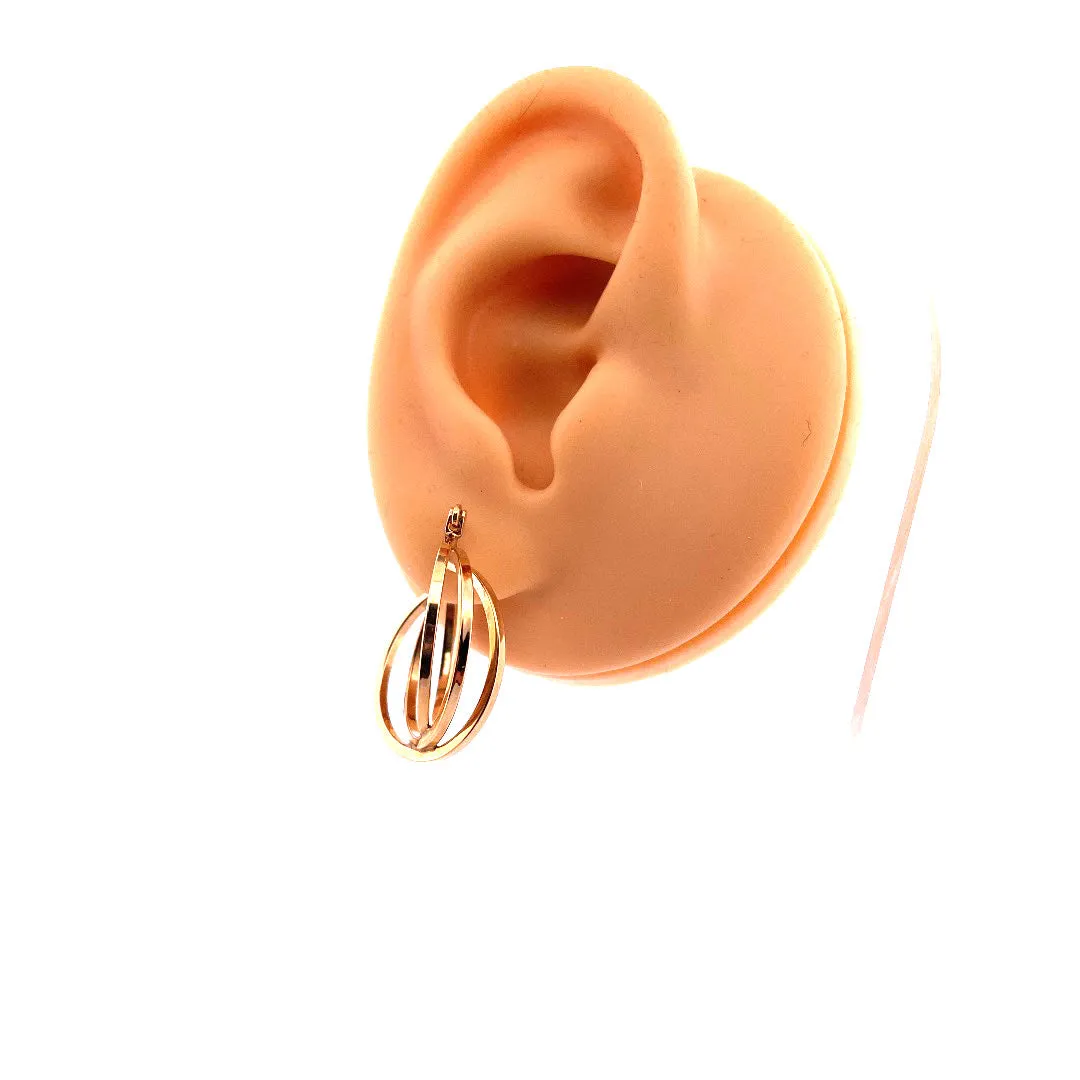 Glamorous 14K Yellow Gold Triple Hoop Earrings