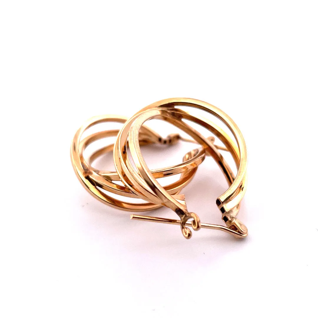 Glamorous 14K Yellow Gold Triple Hoop Earrings