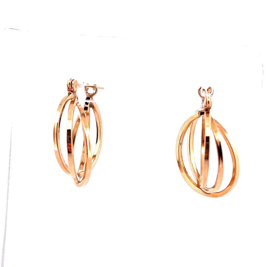 Glamorous 14K Yellow Gold Triple Hoop Earrings