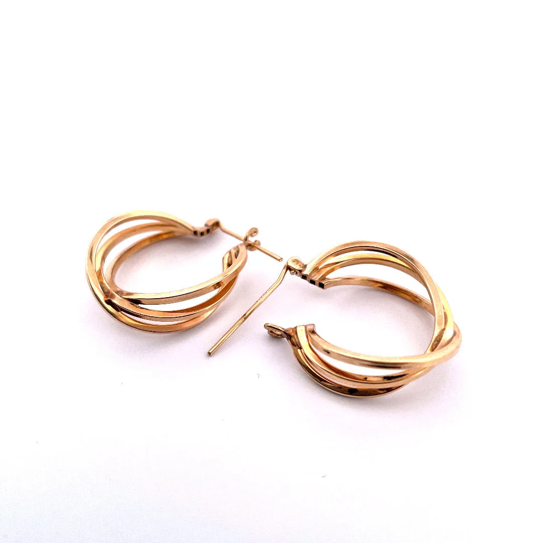 Glamorous 14K Yellow Gold Triple Hoop Earrings