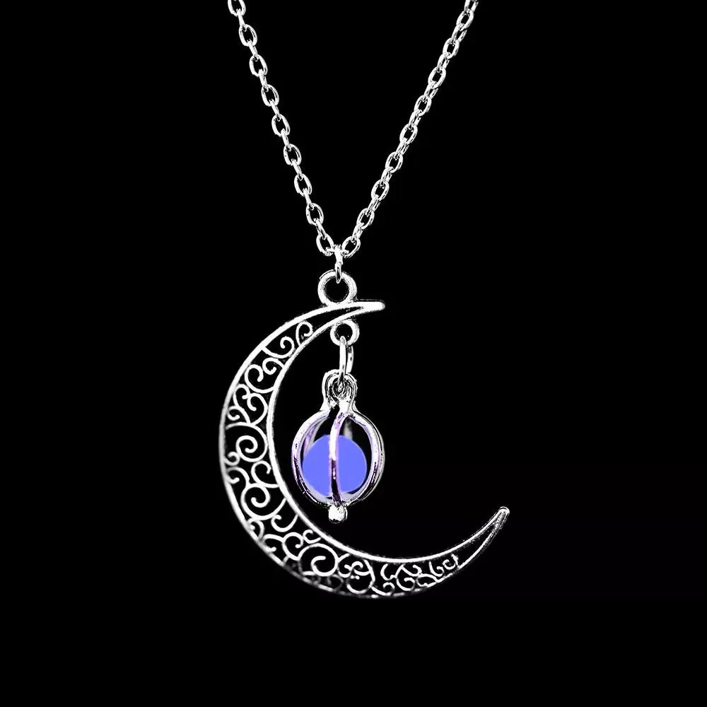 Glow In The Dark Crescent Moon Pendant Necklace