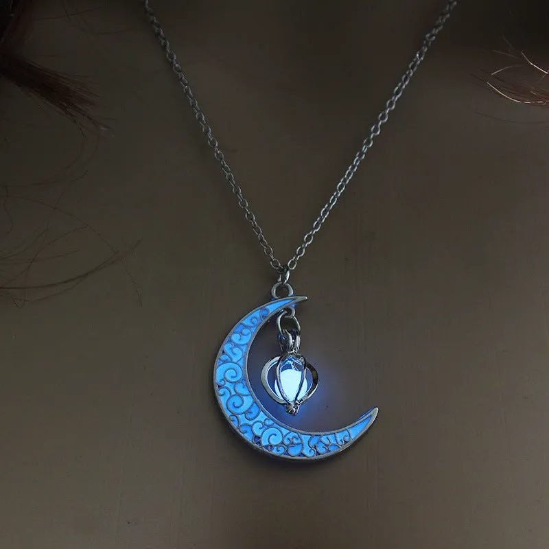 Glowing Pendant Necklaces with Silver-Plated Chain