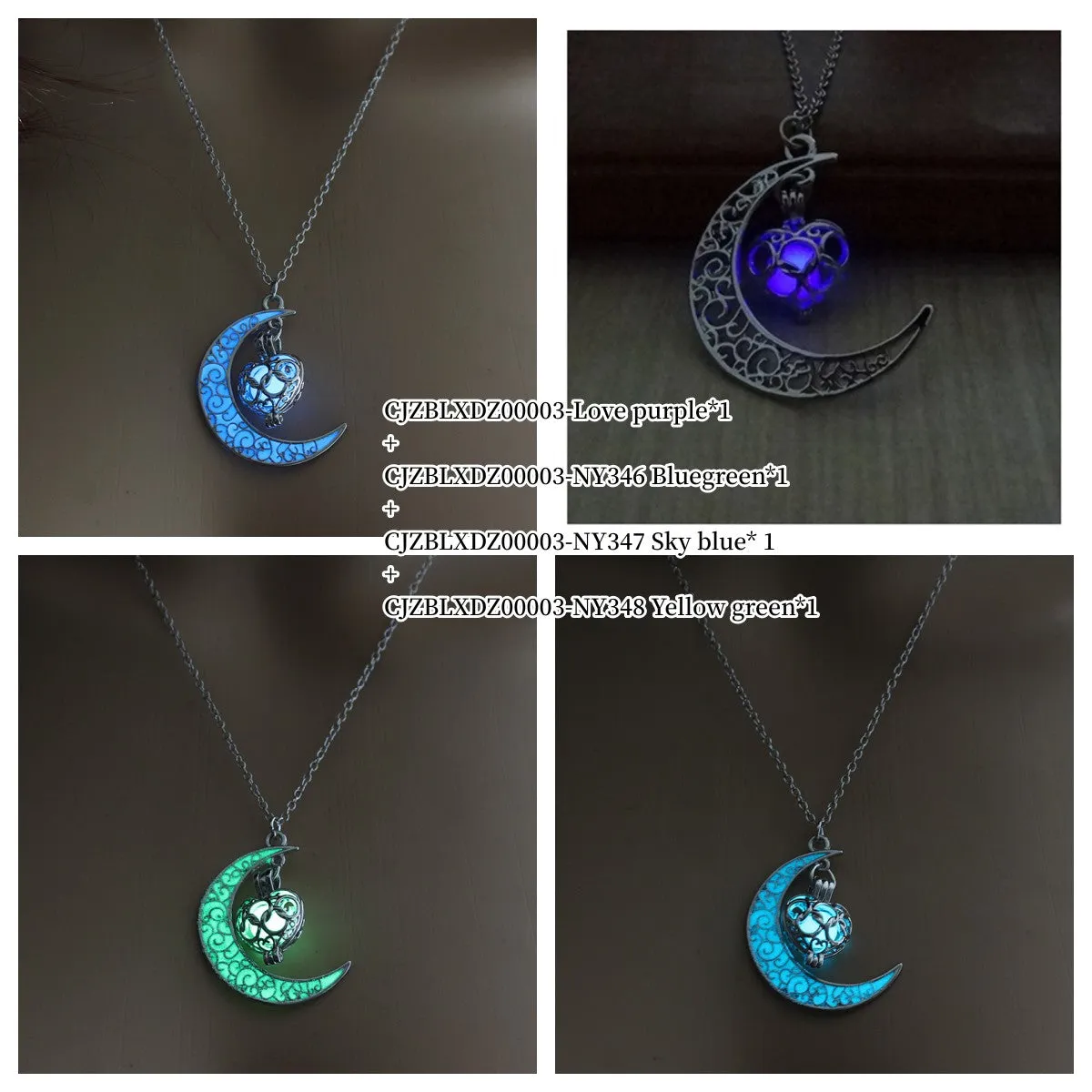 Glowing Pendant Necklaces with Silver-Plated Chain