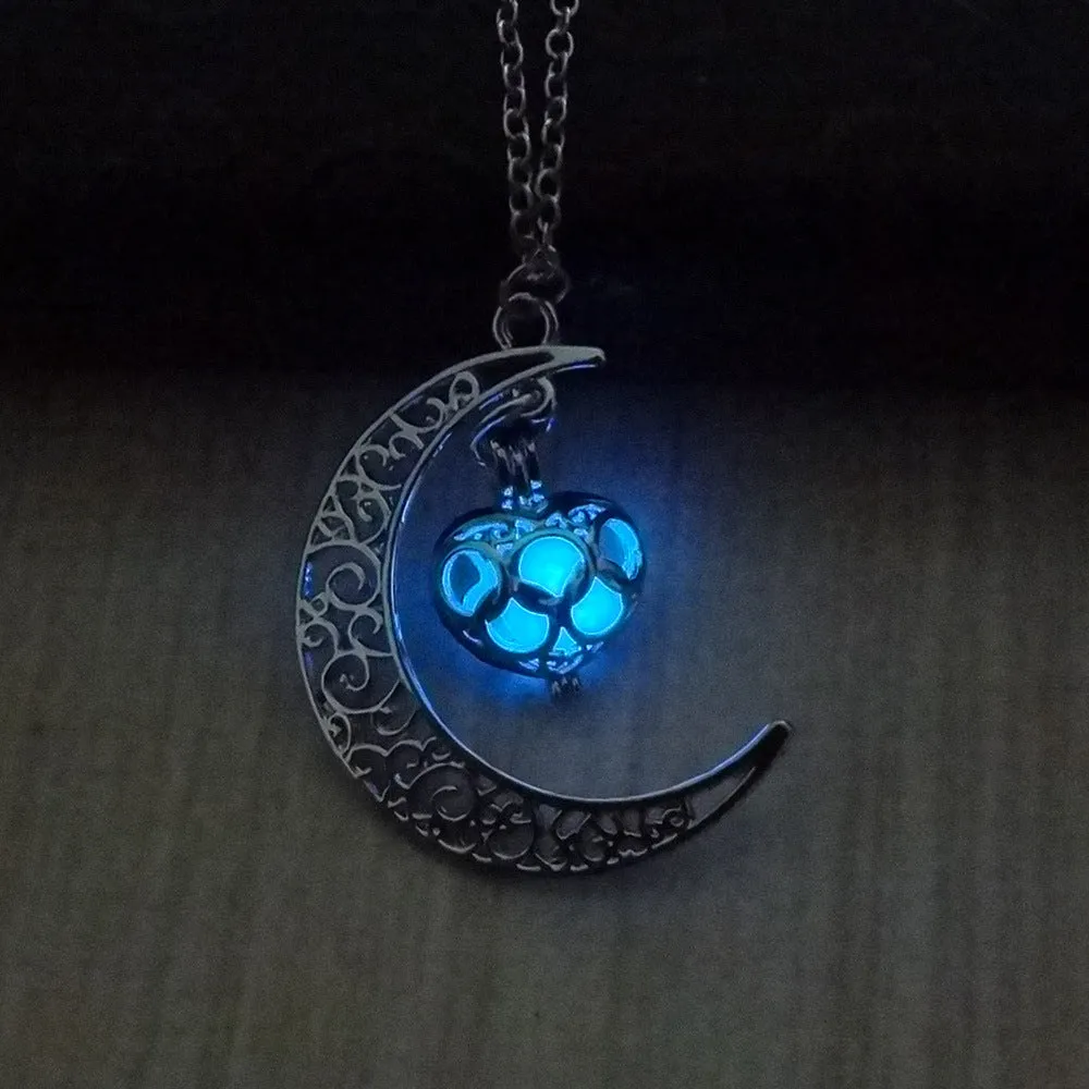 Glowing Pendant Necklaces with Silver-Plated Chain
